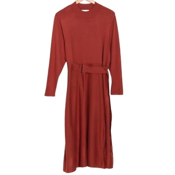 Blue Orchid Belted Mock Neck Midi Dress Rust Orange Plus Size 2XL New with tags! - Picture 2 of 14